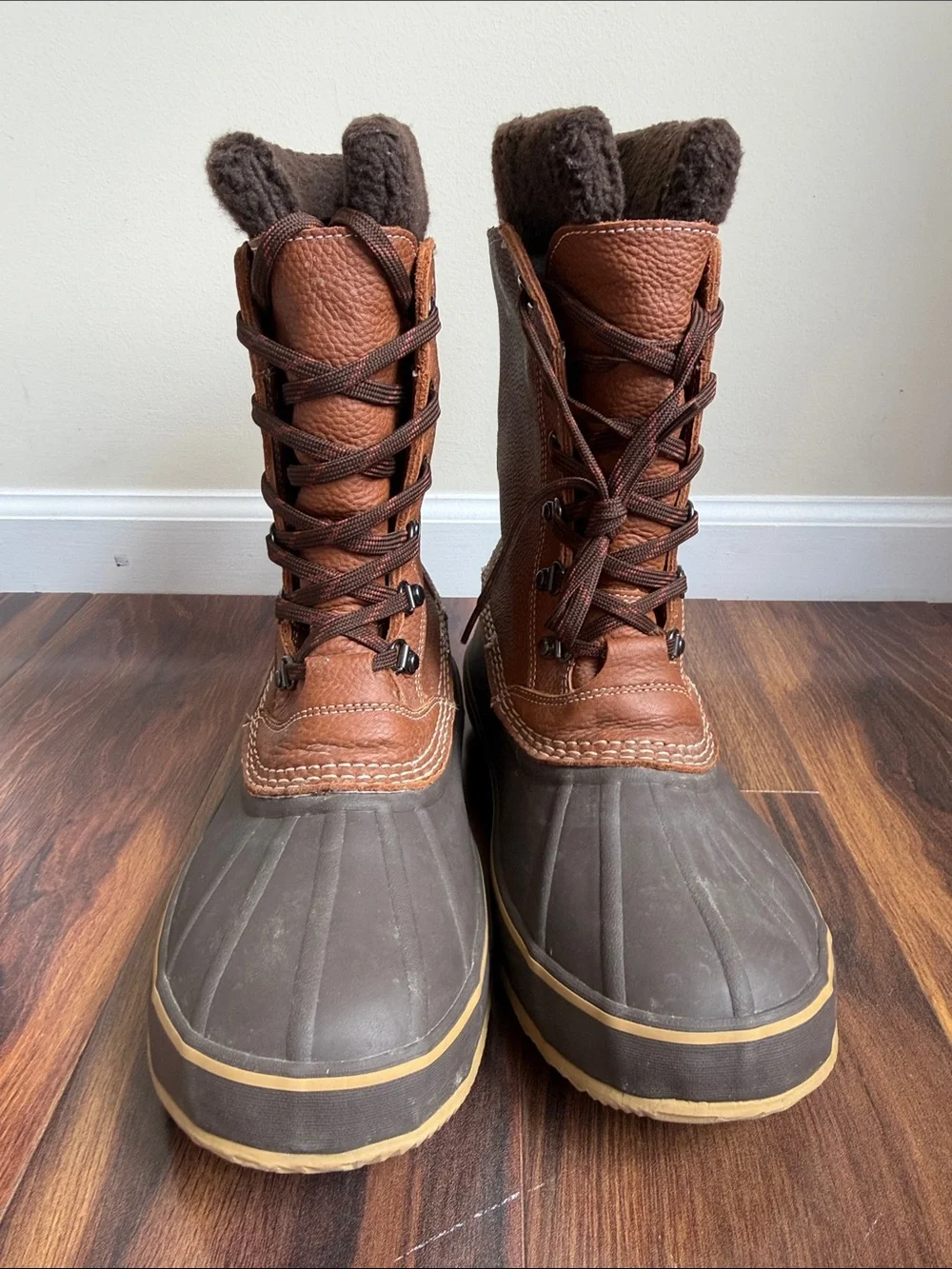LL Bean Men's Tumbled Leather Snow Boots Sherpa Lined Insulated Maple Size 12